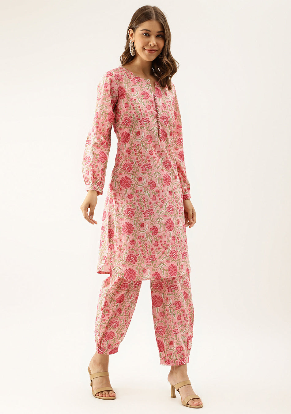 Pink Floral Print Cotton Co-ord set