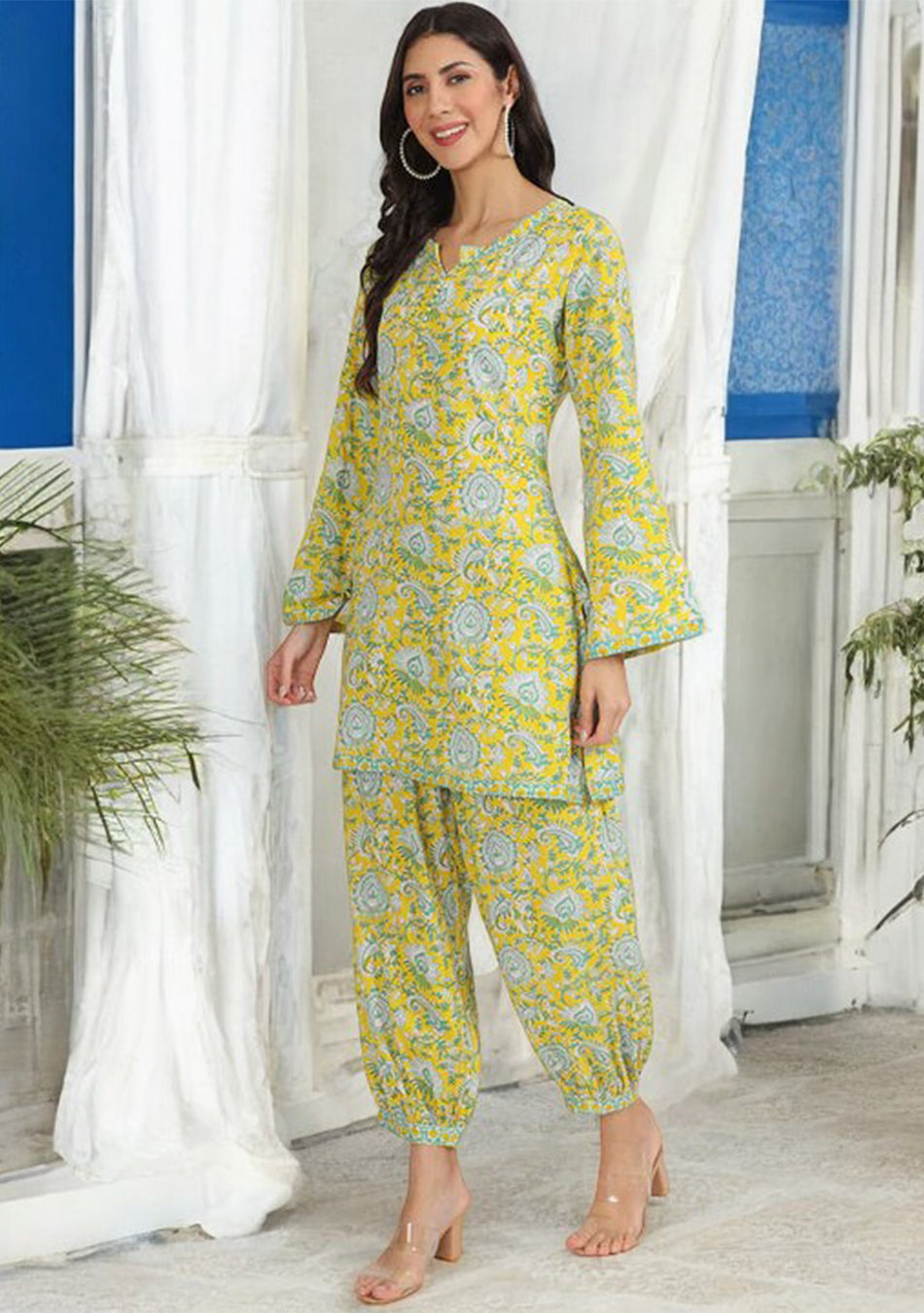 Mustard Floral Print Rayon Co-ord set