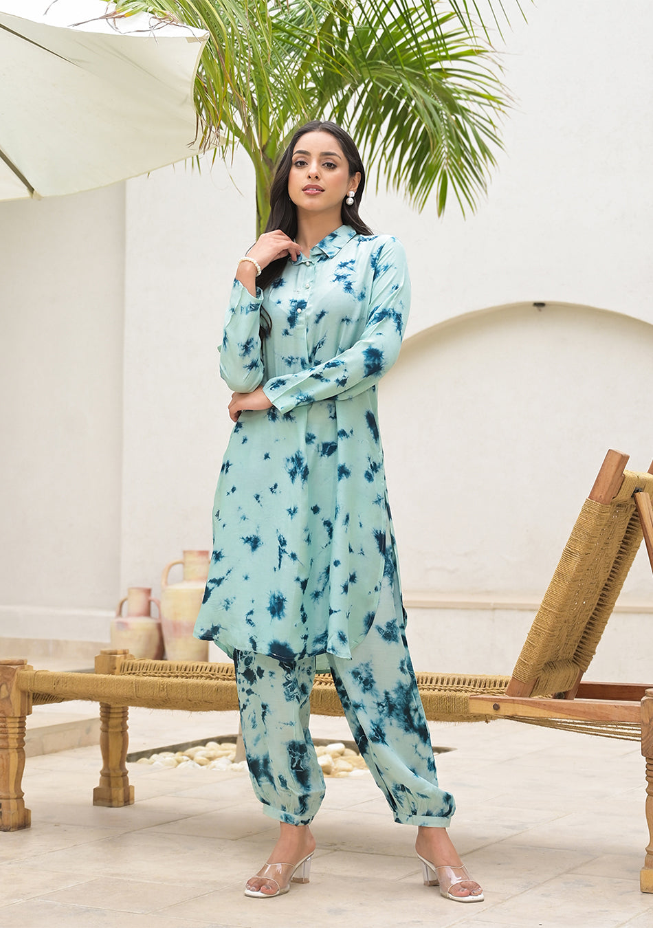Tie Dye Green Muslin Co-ord Set for Women