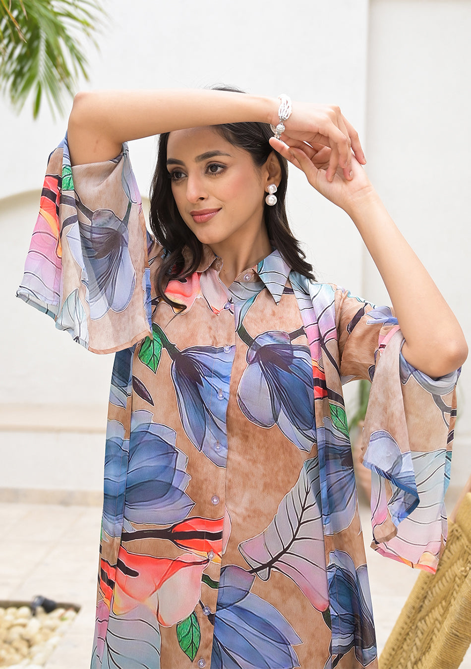 Blue Multi Digital Printed Chinon Kaftan Dress