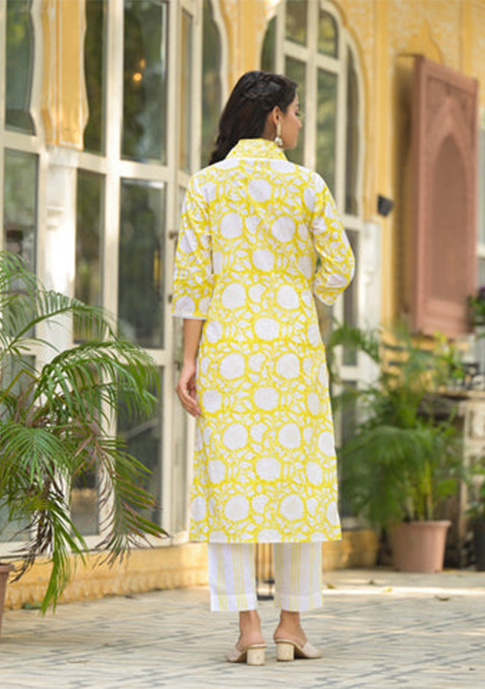 Yellow Hand Block Print Pure Cotton Straight Kurta Set