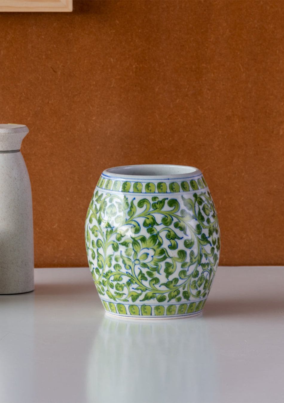 Green Floral Pattern Drum Vase