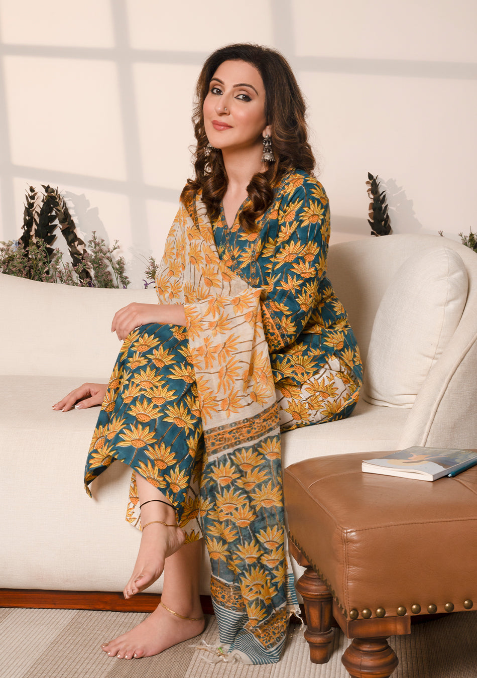 Emerald Peacock Hand Block Suit Set with Dupatta