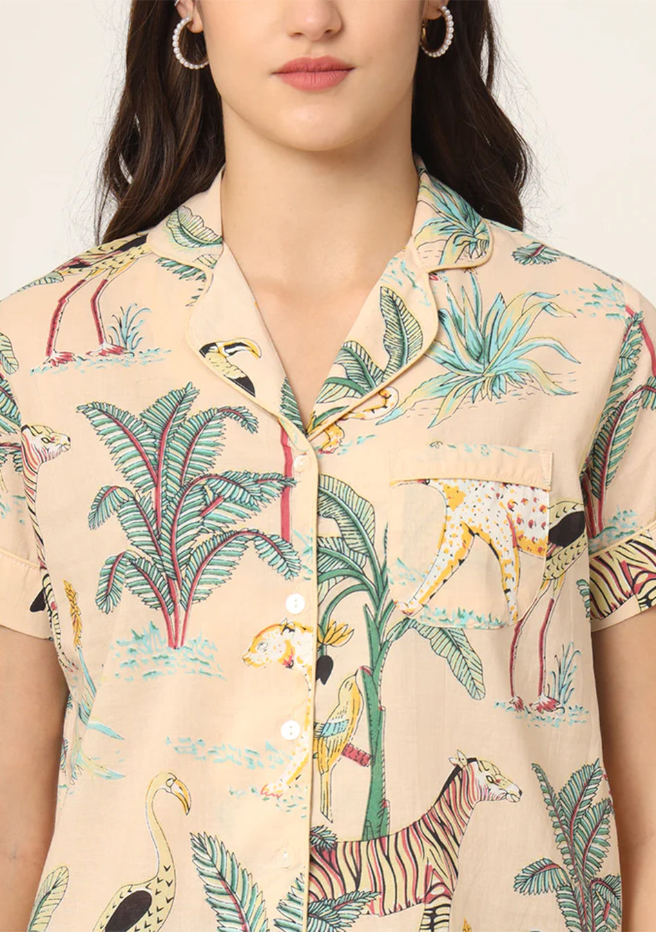 Cream Floral Print Pure Cotton Regular Night Suit