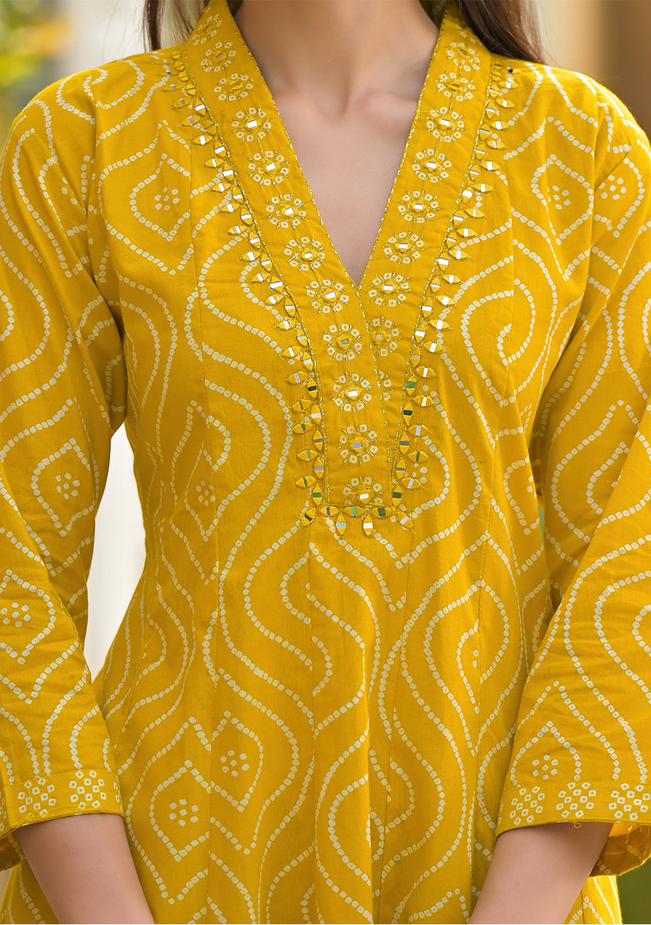 Mustard Bandhani Anarkali Suit Set