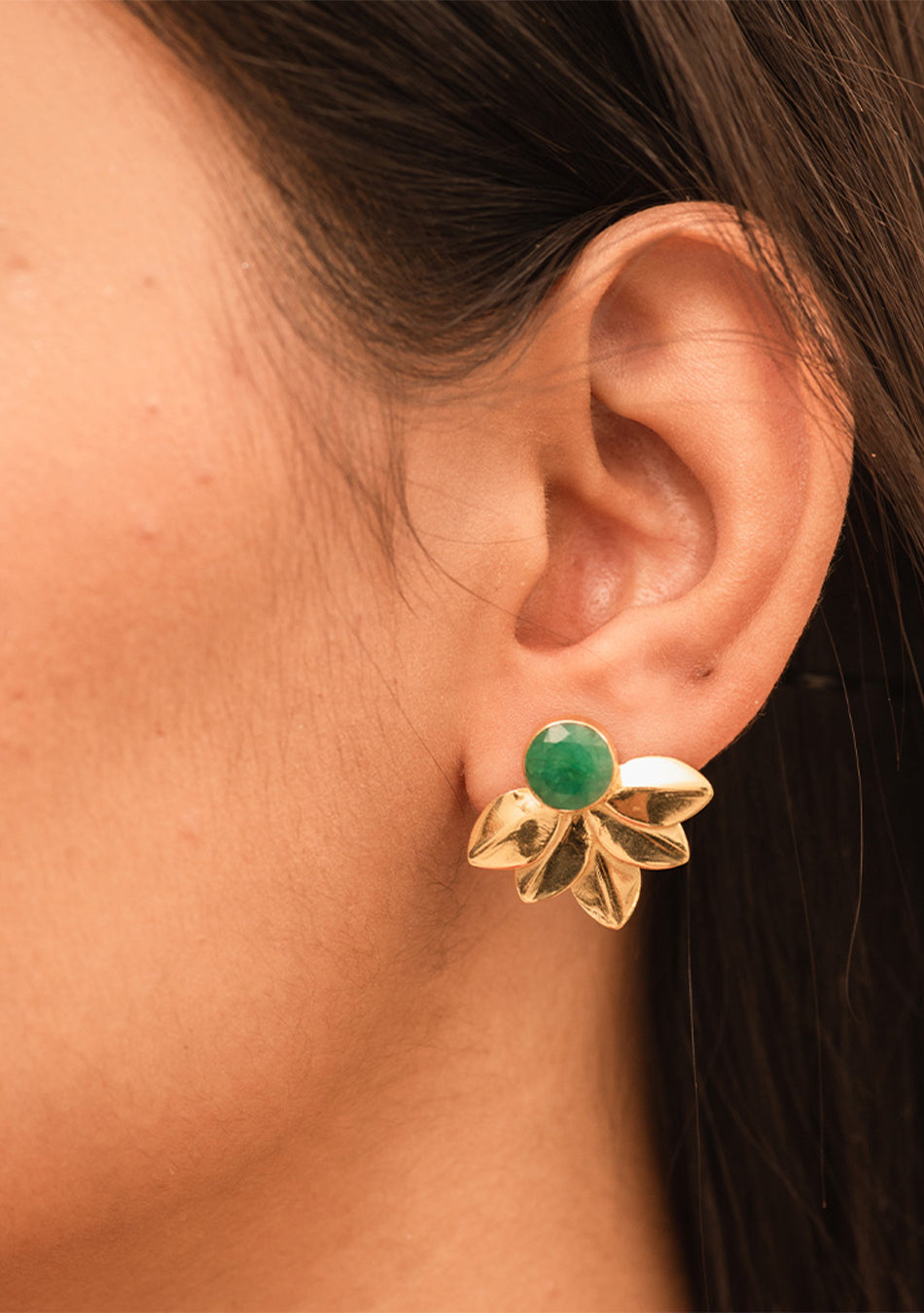 Emerald Leaf Silver-Gold Plated Earrings