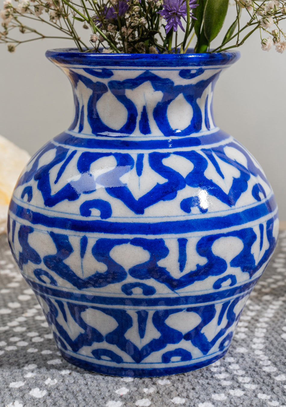 Blue Pottery White Matka Vase