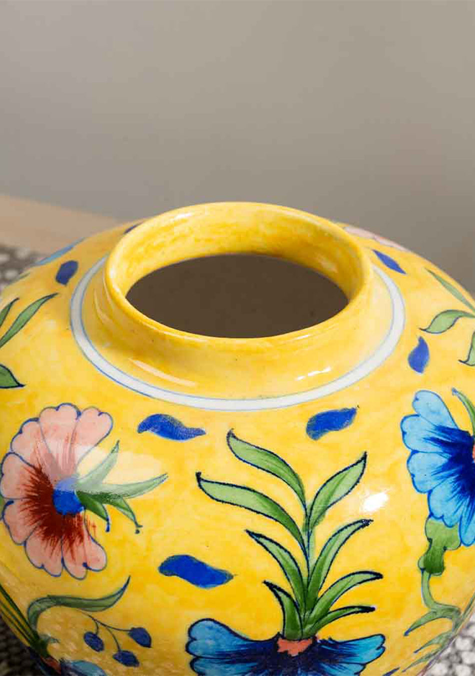 Blue Pottery Yellow Jar