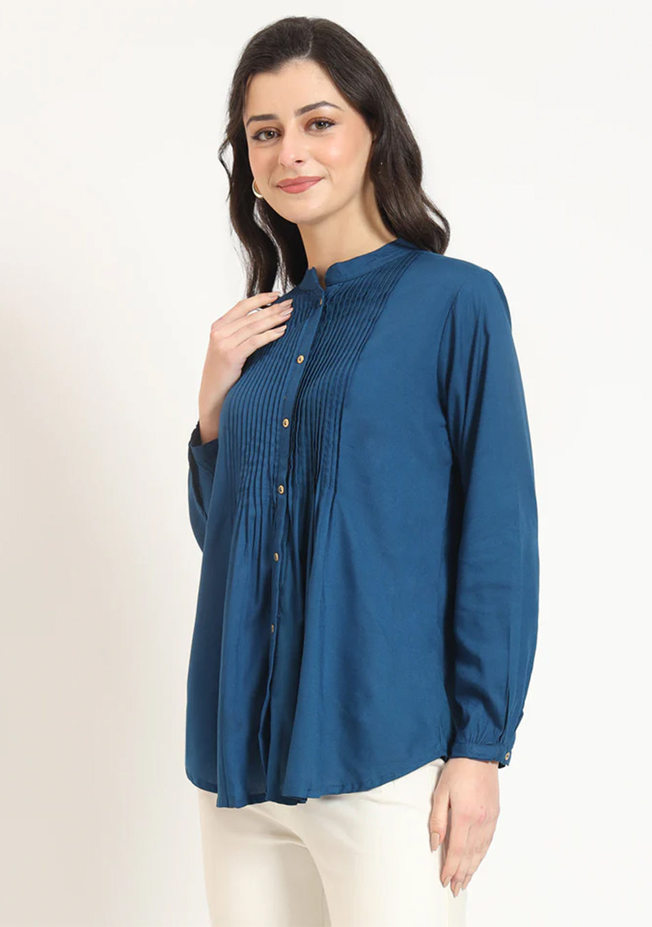 Aqua Blue Solid Pintex Top