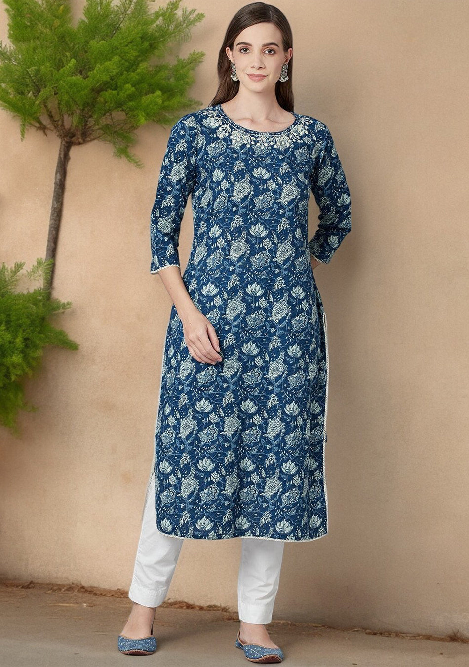 Blue Floral Straight kurta