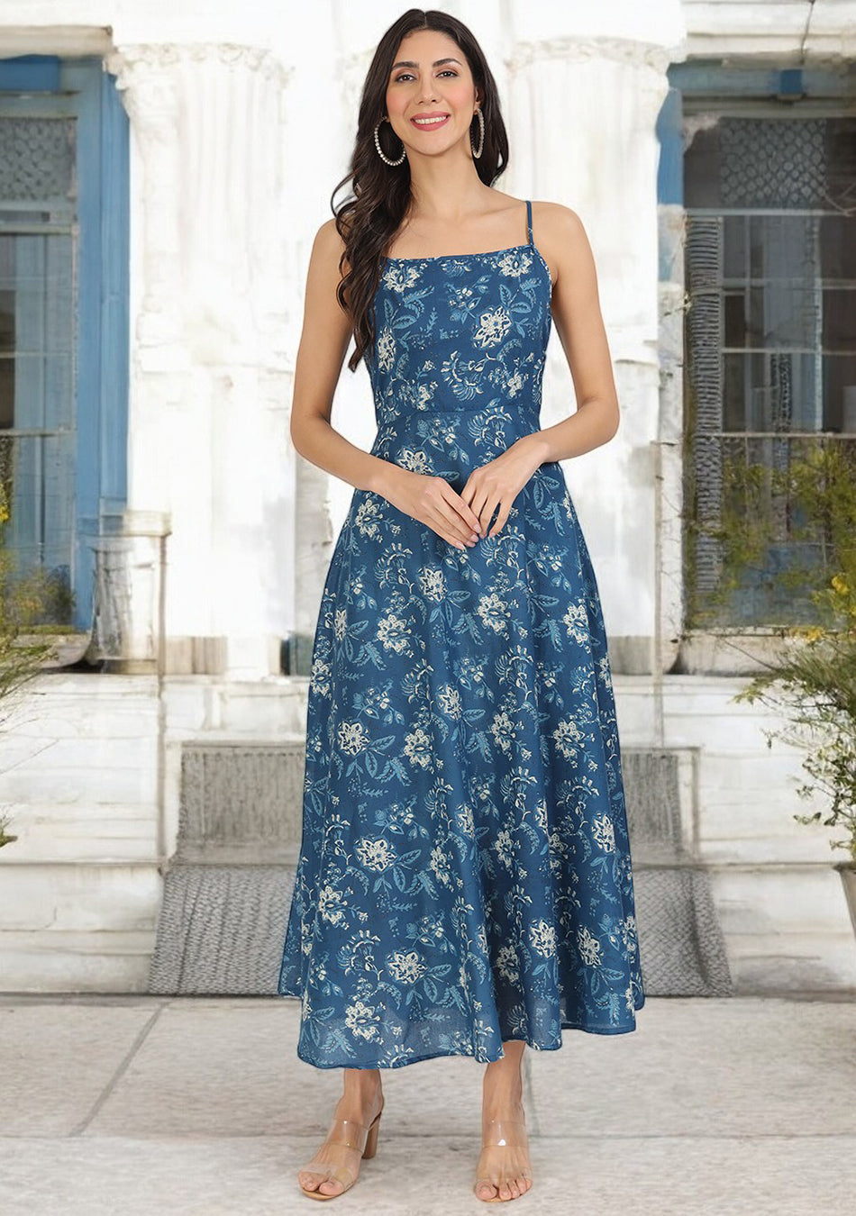 Indigo Blue Cotton Long Dress for Women