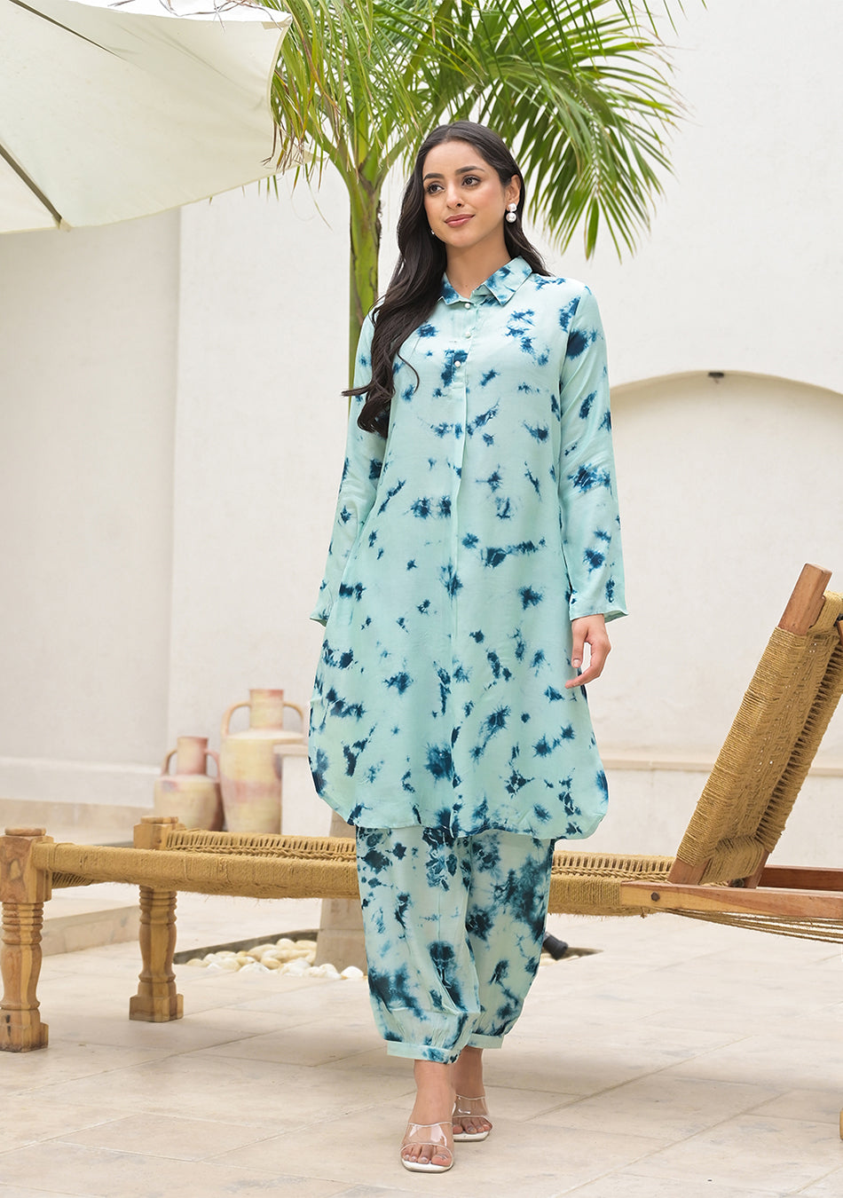 Tie Dye Green Muslin Co-ord Set for Women