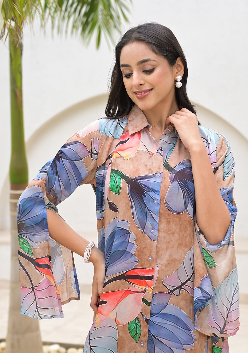 Blue Multi Digital Printed Chinon Kaftan Dress