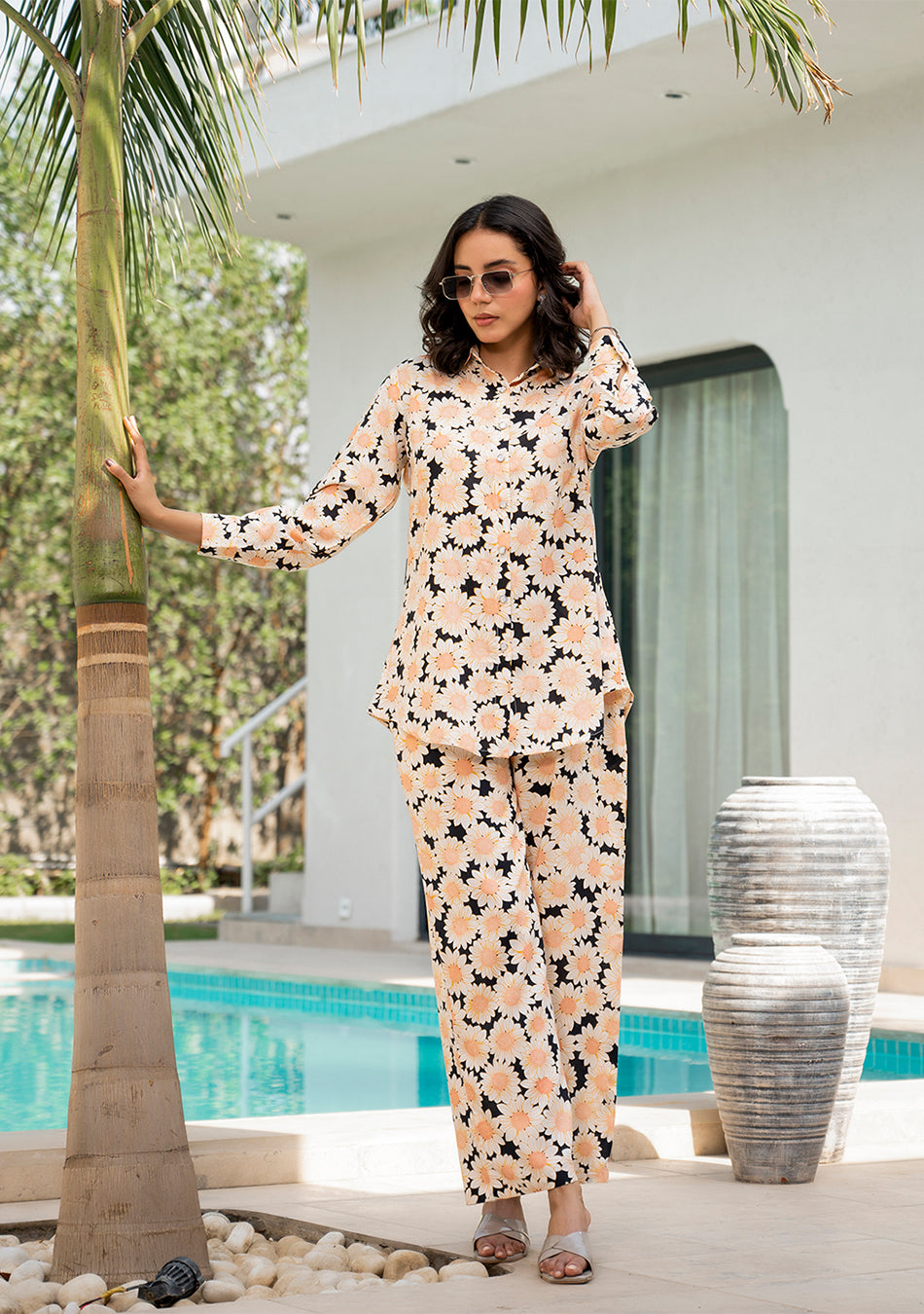 Black Floral Printed Rayon Co-ord Set