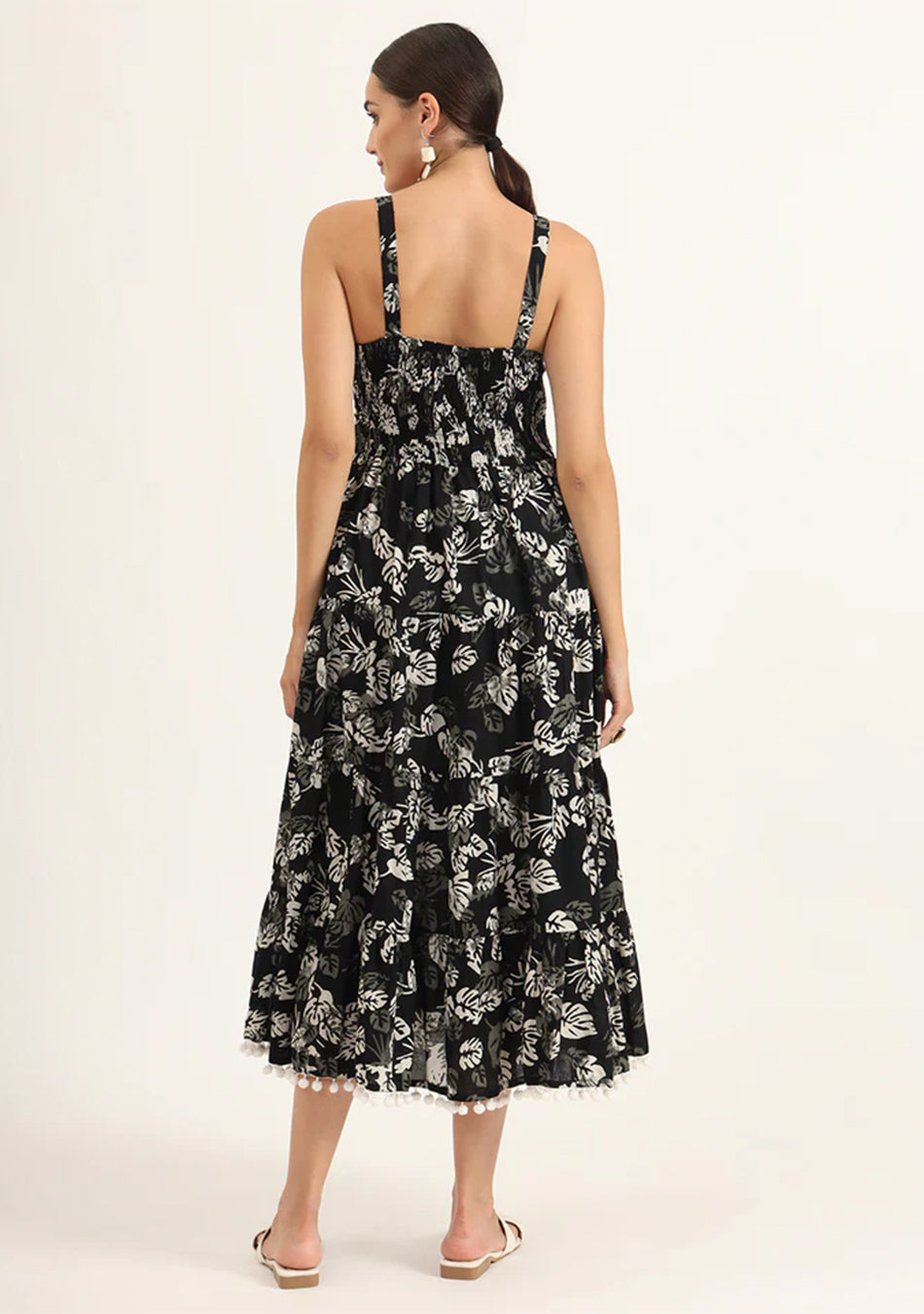 Black Floral Print Pure Cotton Fit & Flare Dress