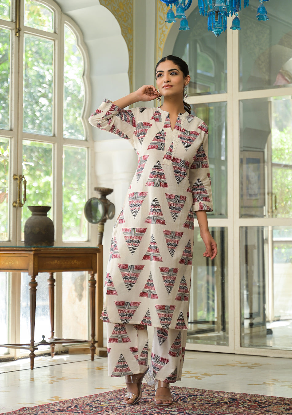 Red Tribal Print Co-ord Set