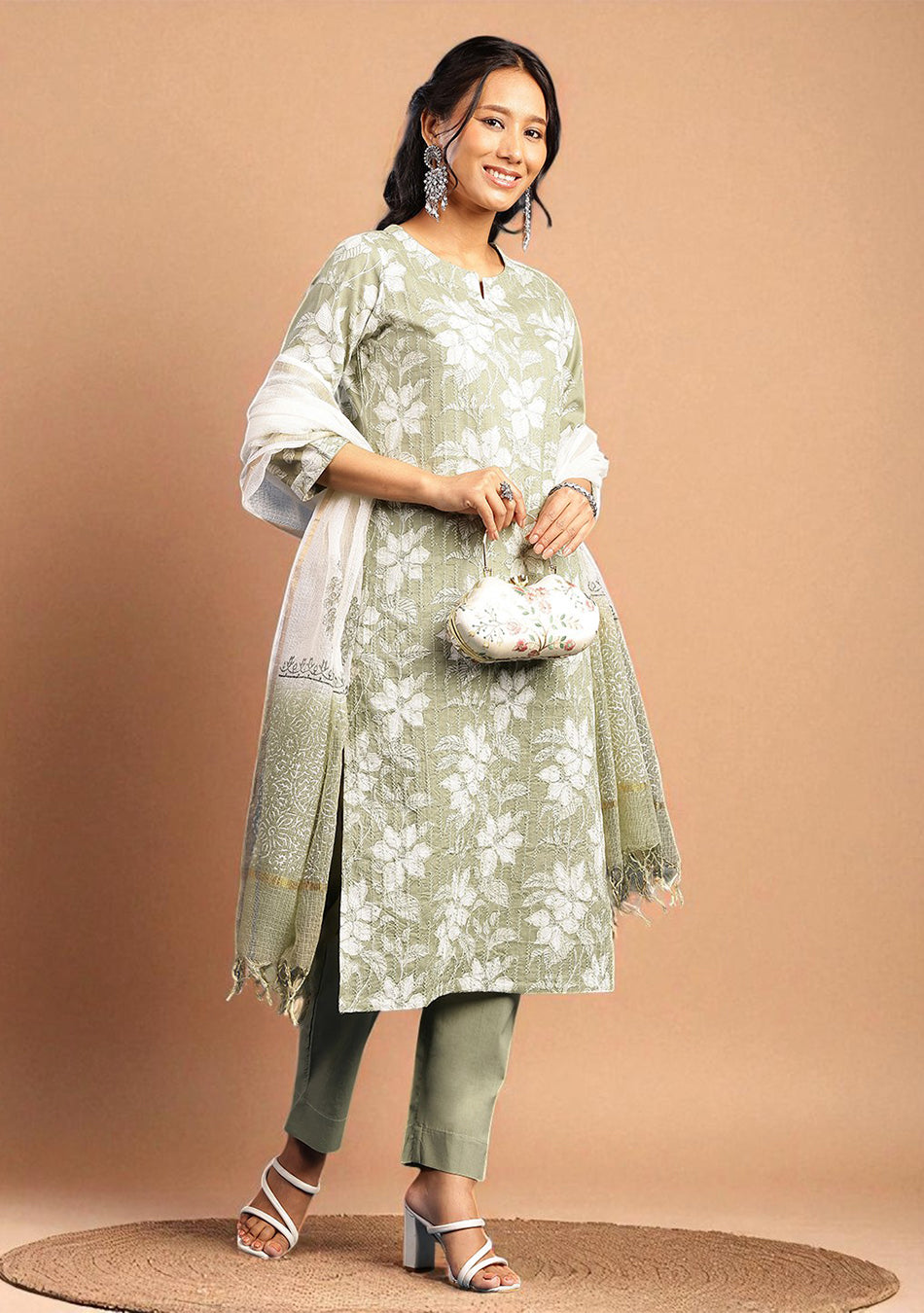 Sage Serenity Suit Set with Kota Dupatta