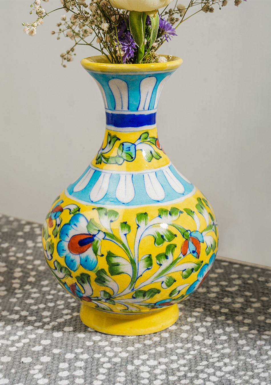 BLUE POTTERY YELLOW GENIE VASE