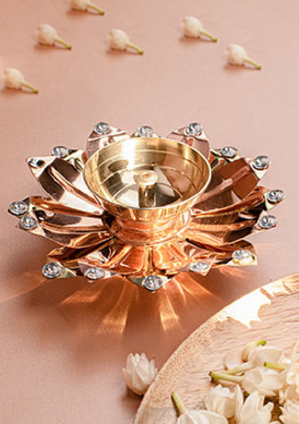 Shiny Brass Rose Gold Colour Metal Diya