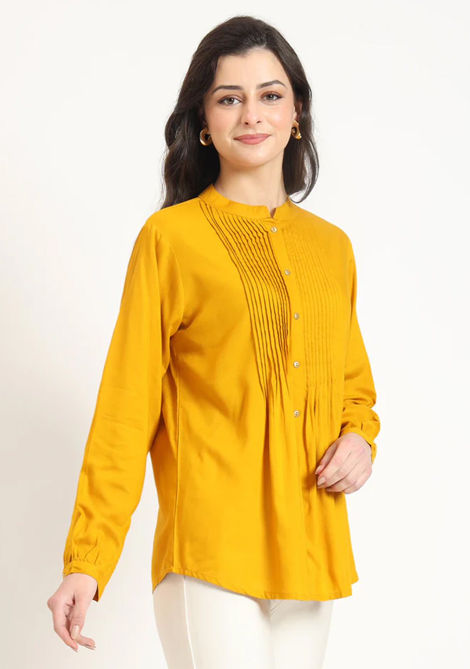 Mustard Solid Pintex Top