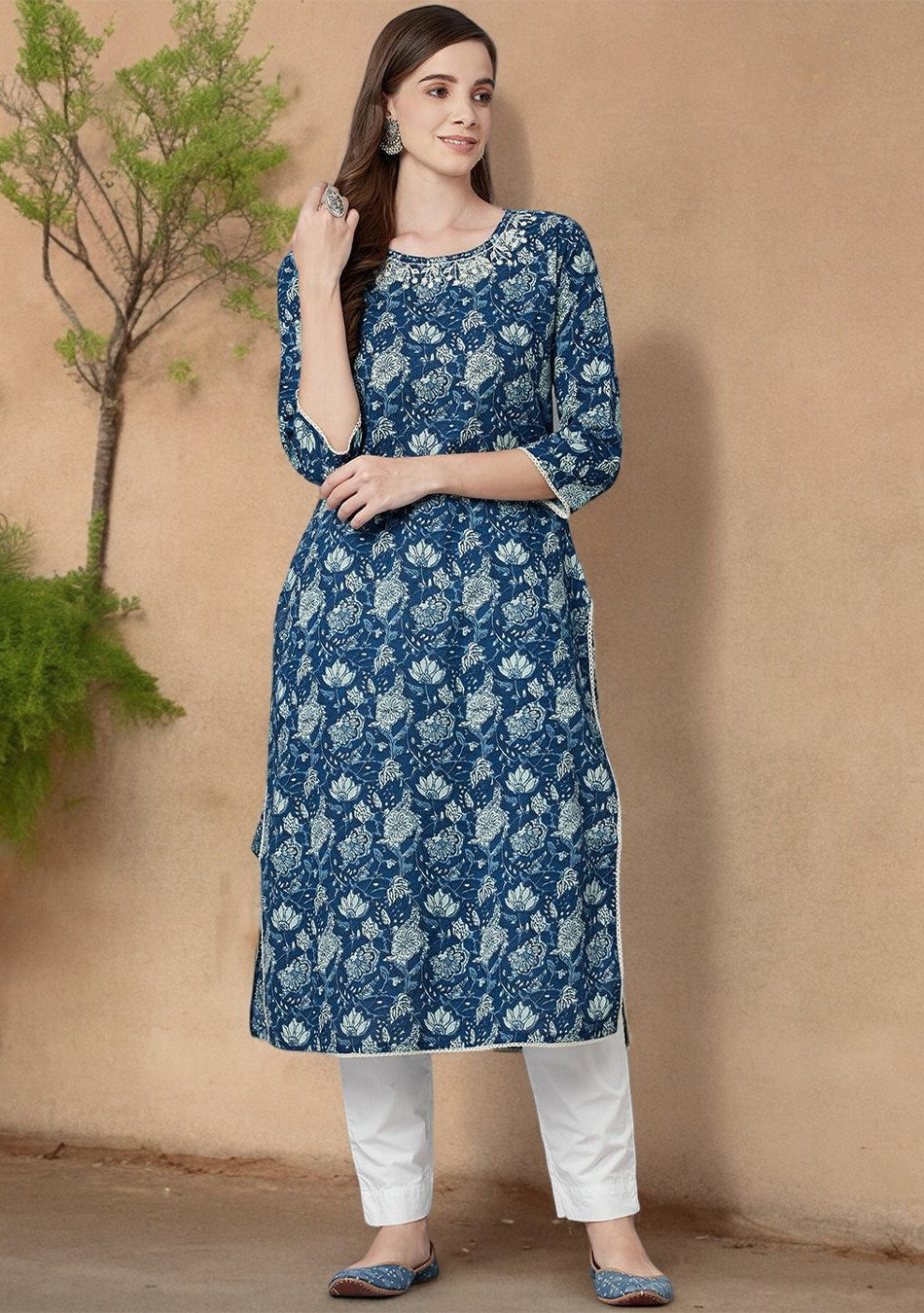 Blue Floral Straight kurta