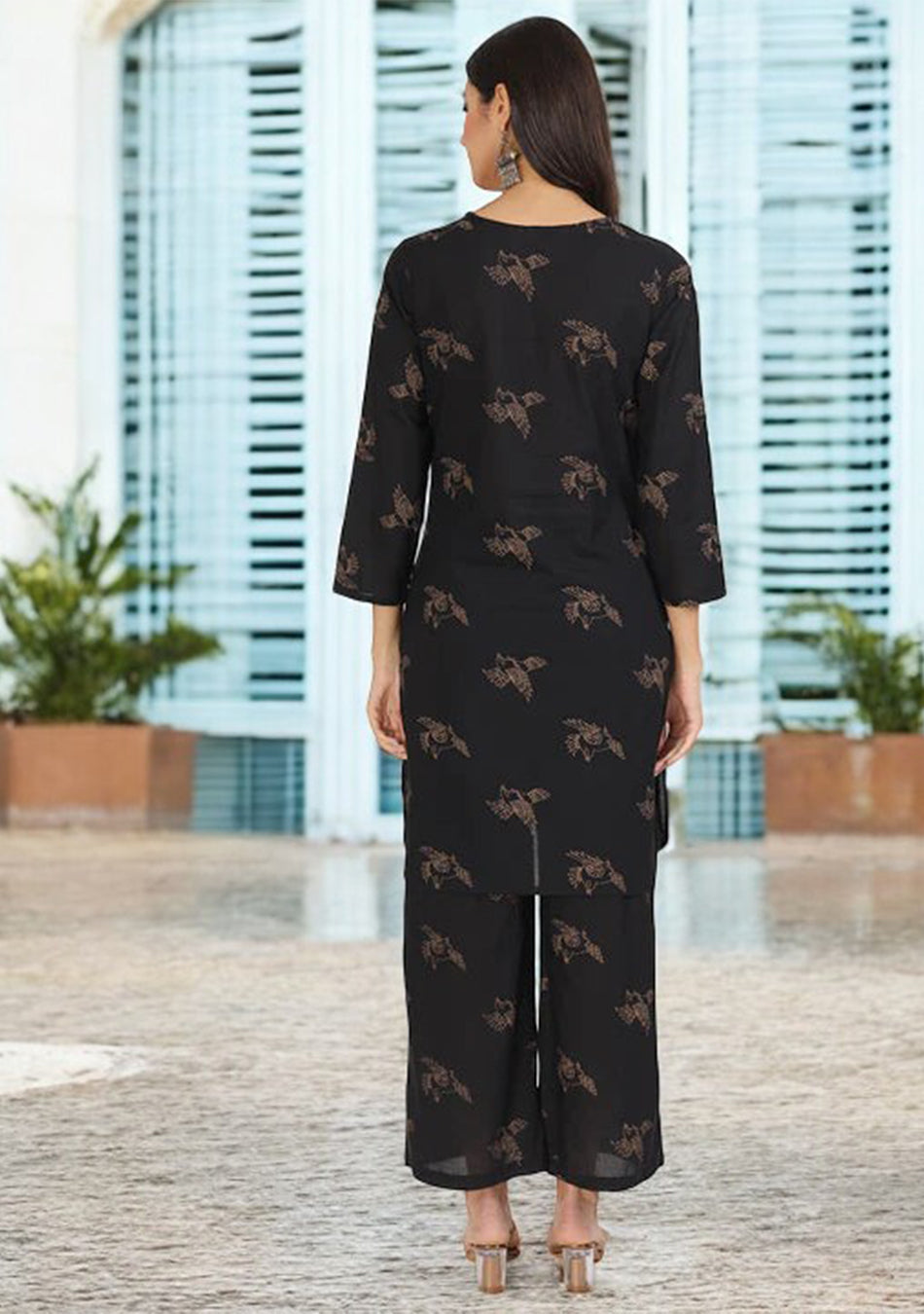 Black Printed Kurta with Trouser Co-Ord Set