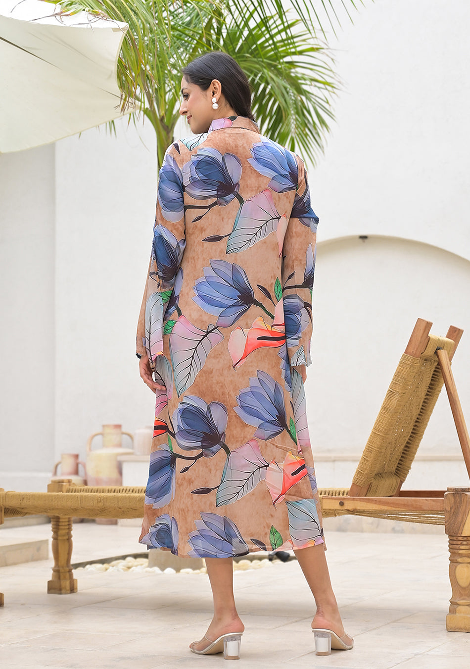 Blue Multi Digital Printed Chinon Kaftan Dress