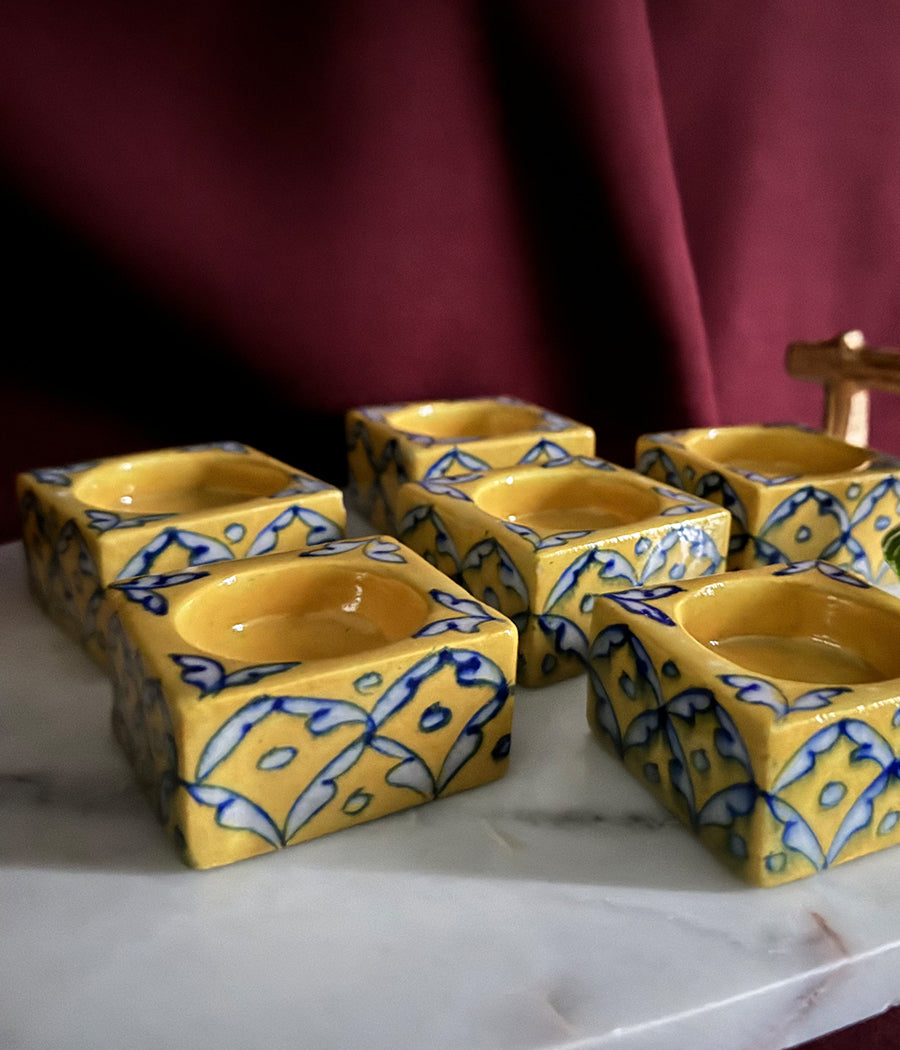 Blue Pottery Square Diyas - Set of 6