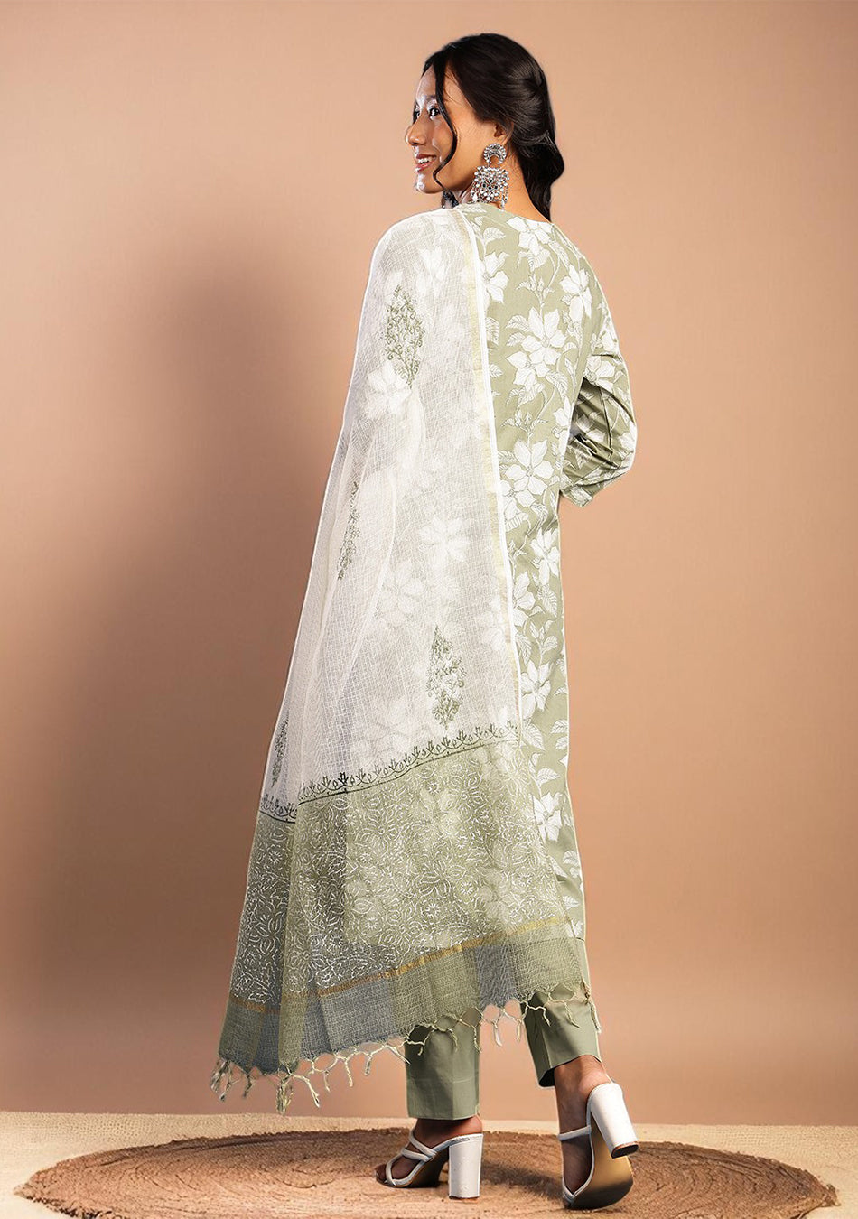 Sage Serenity Suit Set with Kota Dupatta