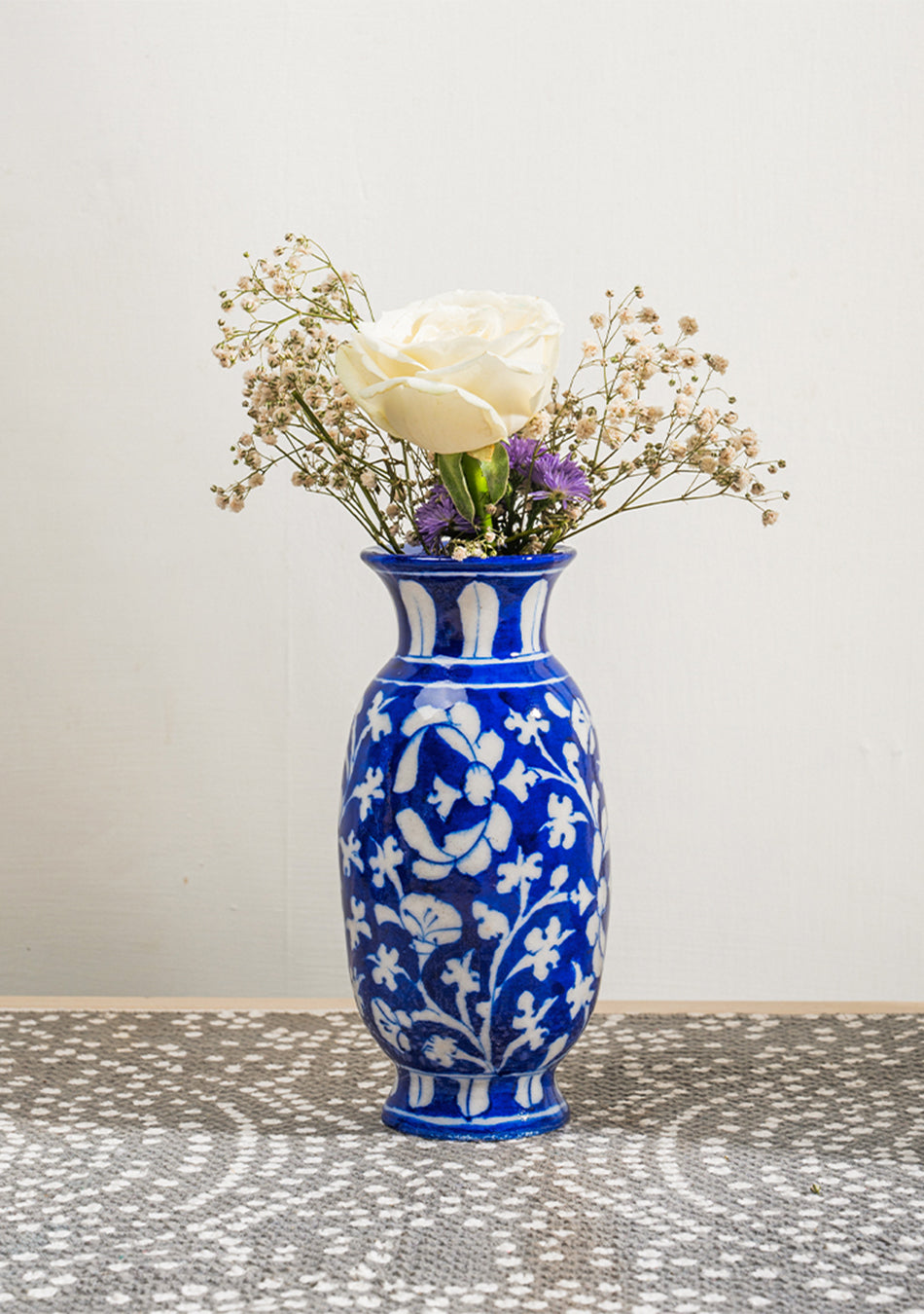 Blue Pottery White Floral Vase