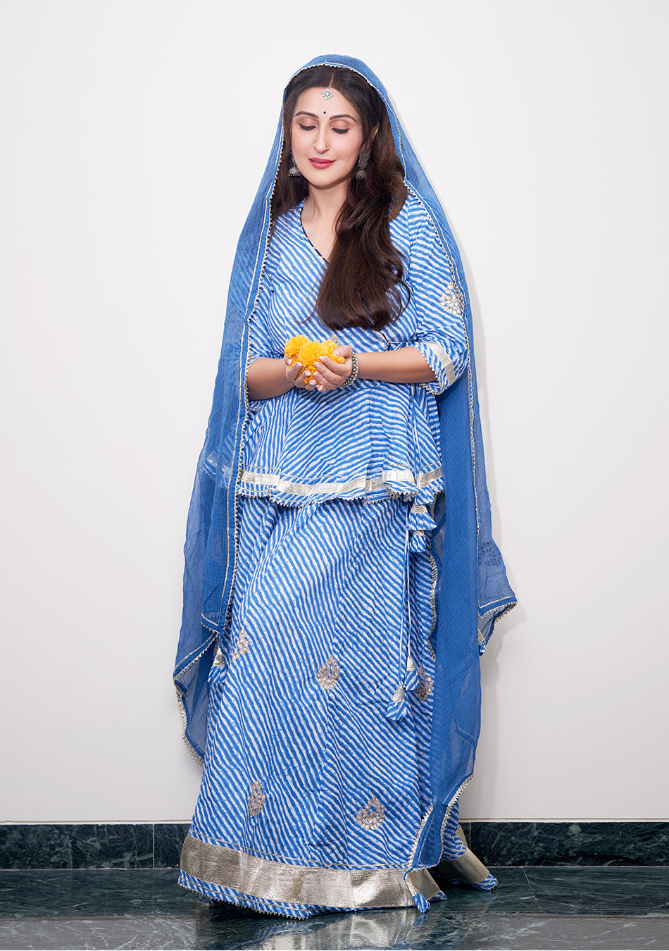 Blue Lehriya lehenga dupatta set