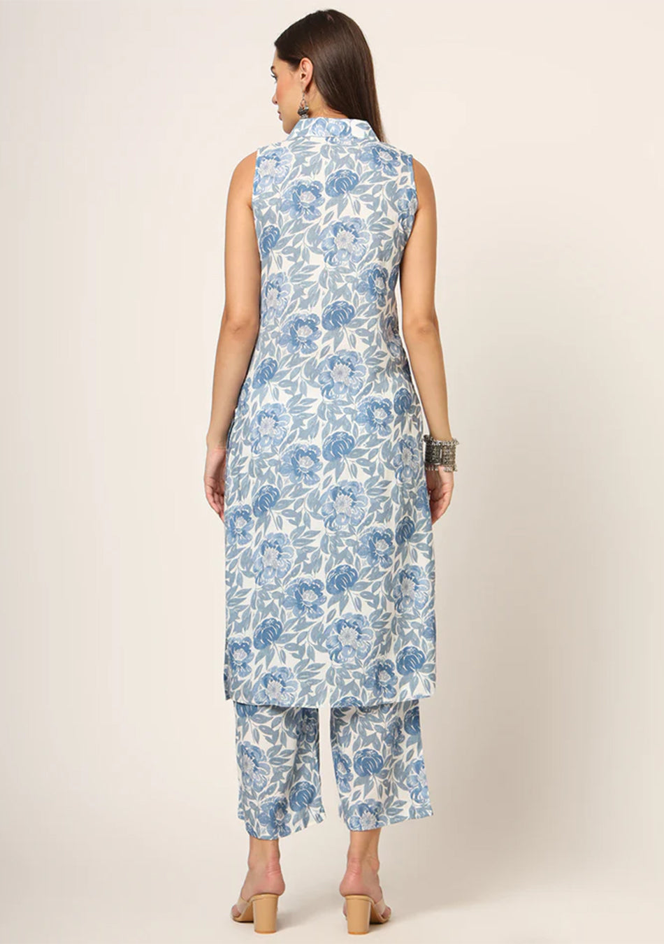 Blue Printed Rayon Fabric Straight Kurta Set