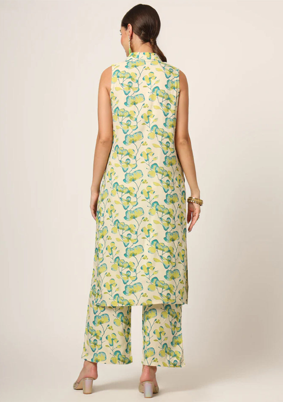 Cream Printed Rayon Fabric Straight Kurta Set