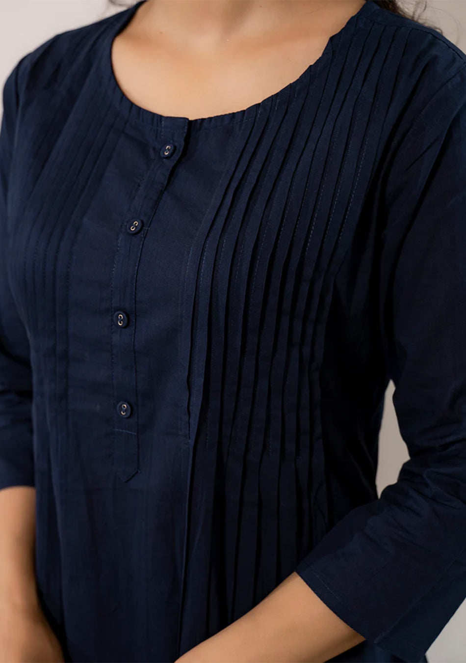 Navy Blue Printed A-Line Cotton Kurta Set