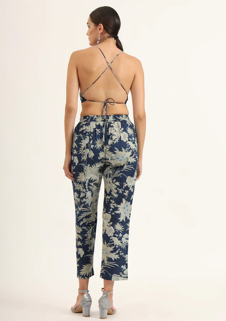 Navy Floral Print Pure Cotton Straight Co-ord Set
