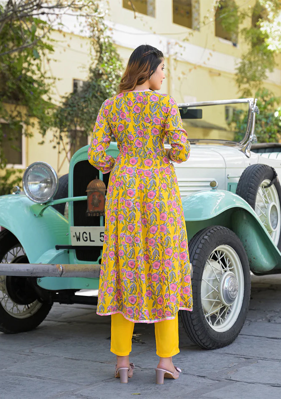 Yellow Floral Printed Muslin Kurta Pant with Dupatta
