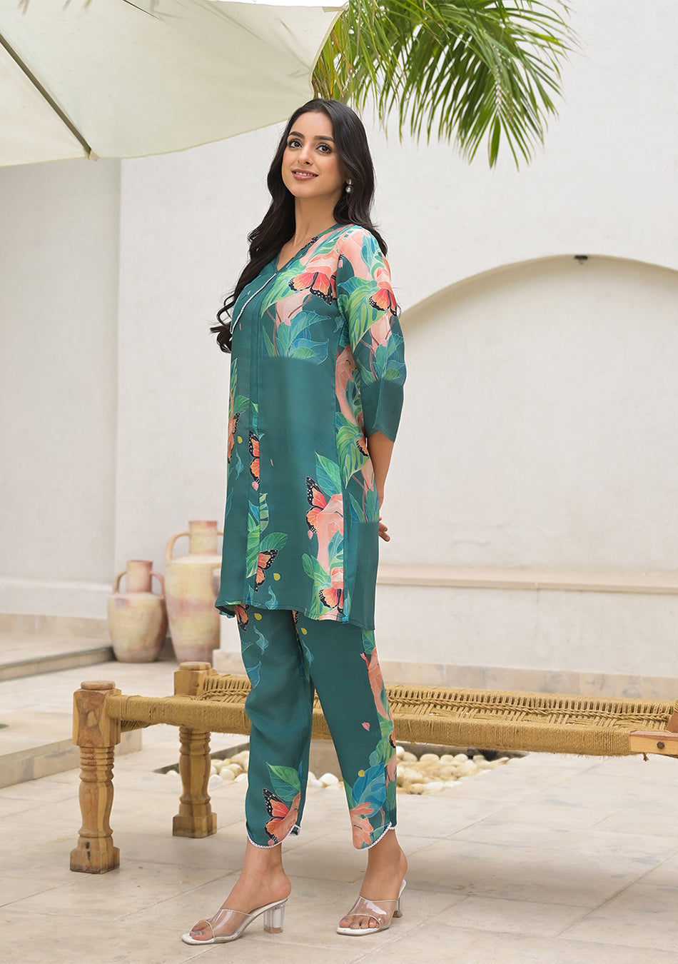 Dark Green Digital Printed Muslin Co-ord set