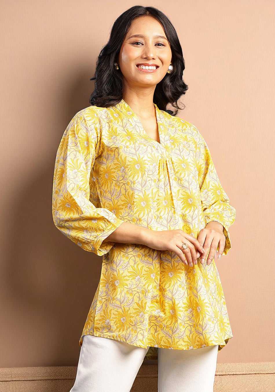 Sunflare Bloom Pleated Top