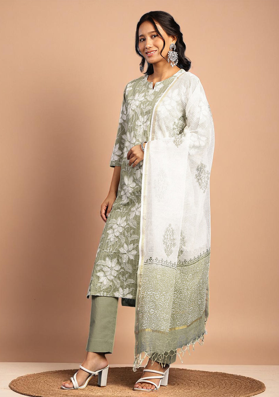 Sage Serenity Suit Set with Kota Dupatta