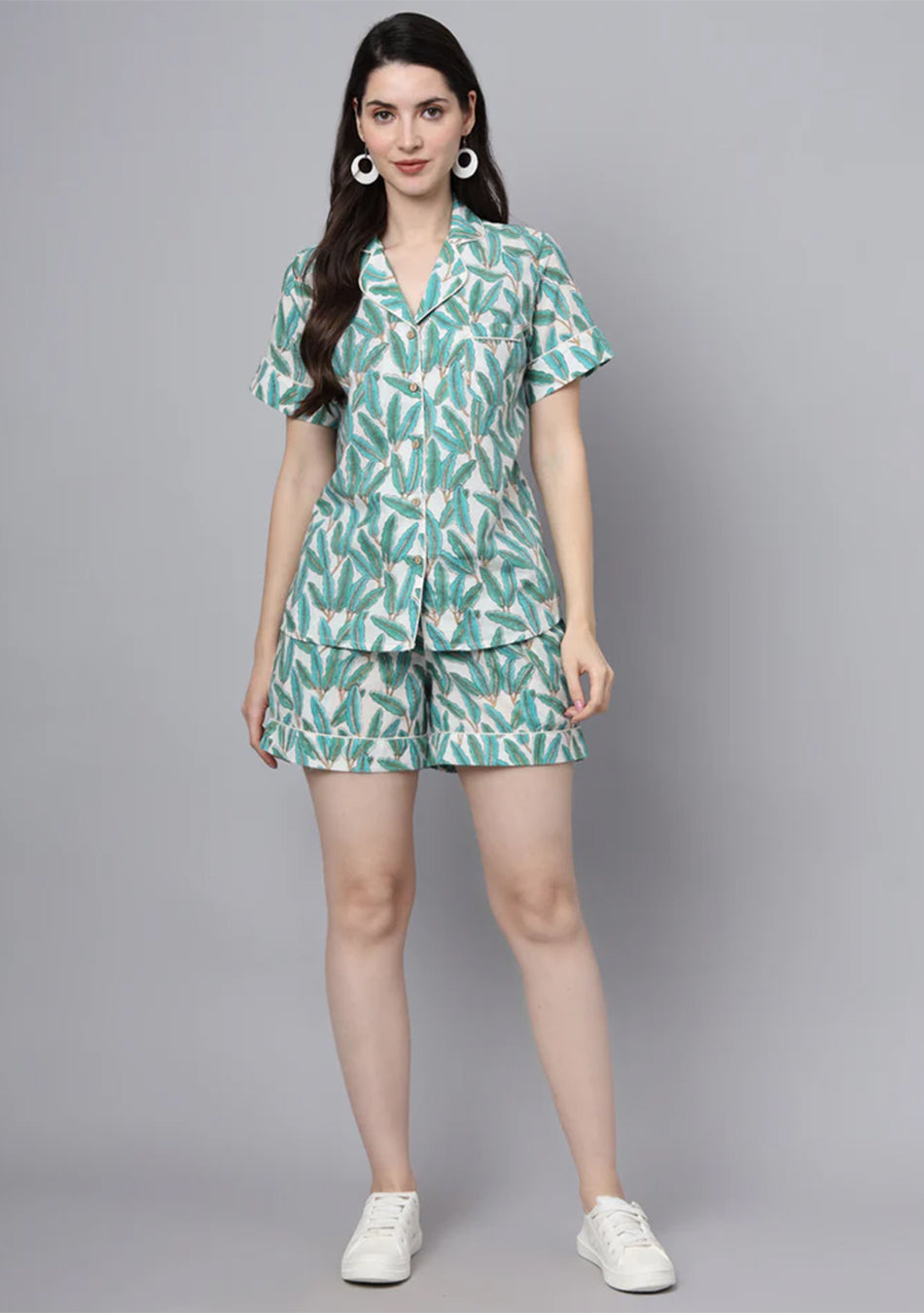 Handblock Print Green Cotton Night Suit