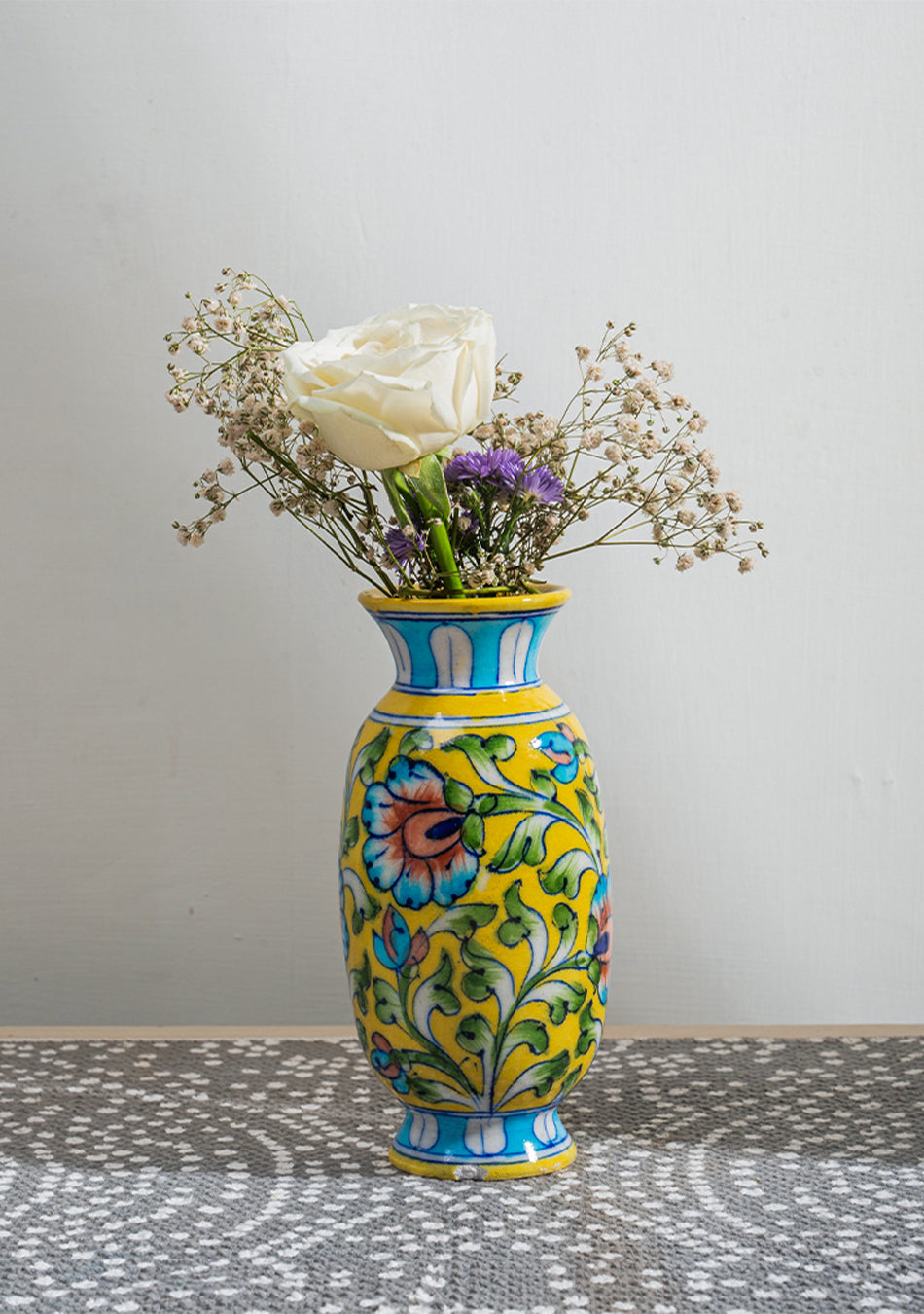 Blue Pottery Yellow Floral Vase