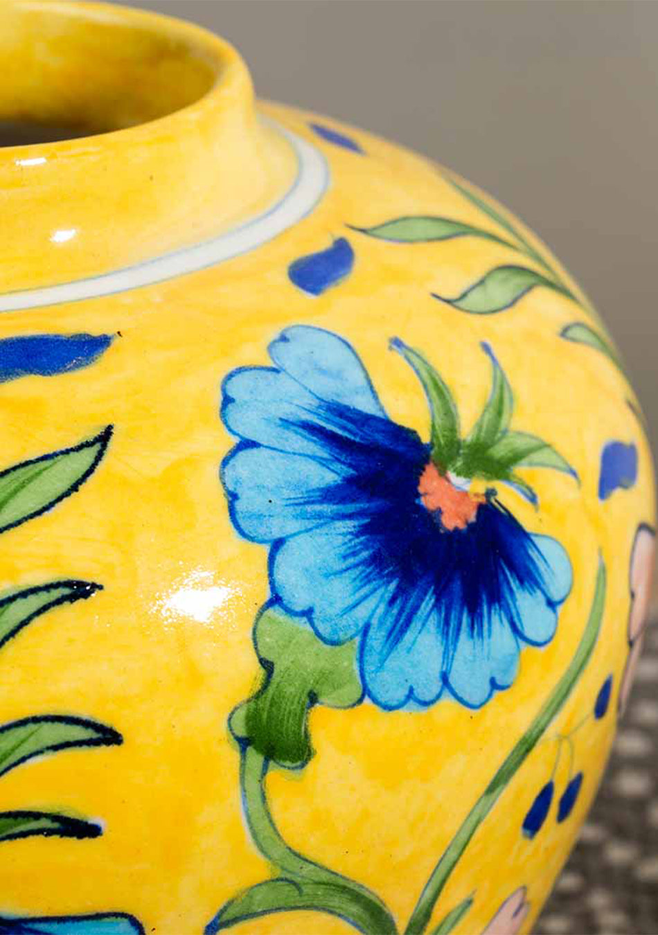 Blue Pottery Yellow Jar
