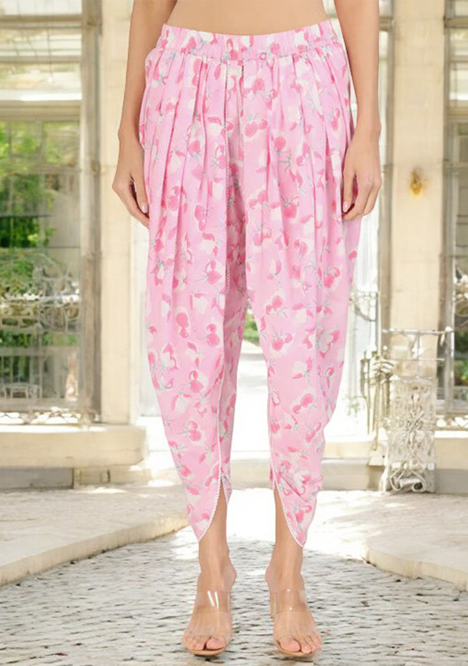 Pink Floral Printed Cotton Kurta with Dhoti Co-Ord Set