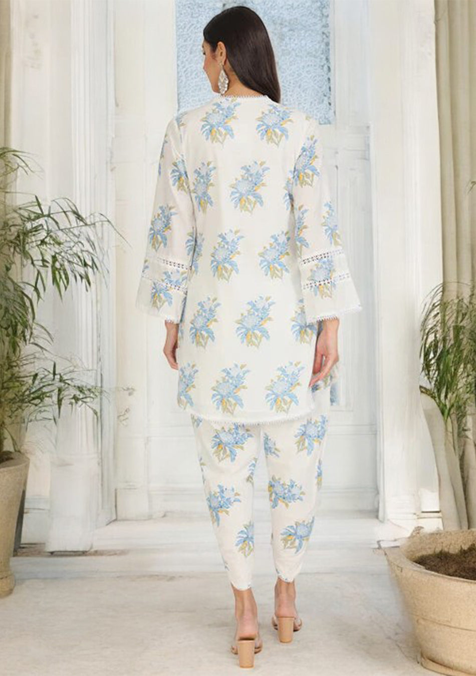 Off White Floral Print Cotton Co-ord set