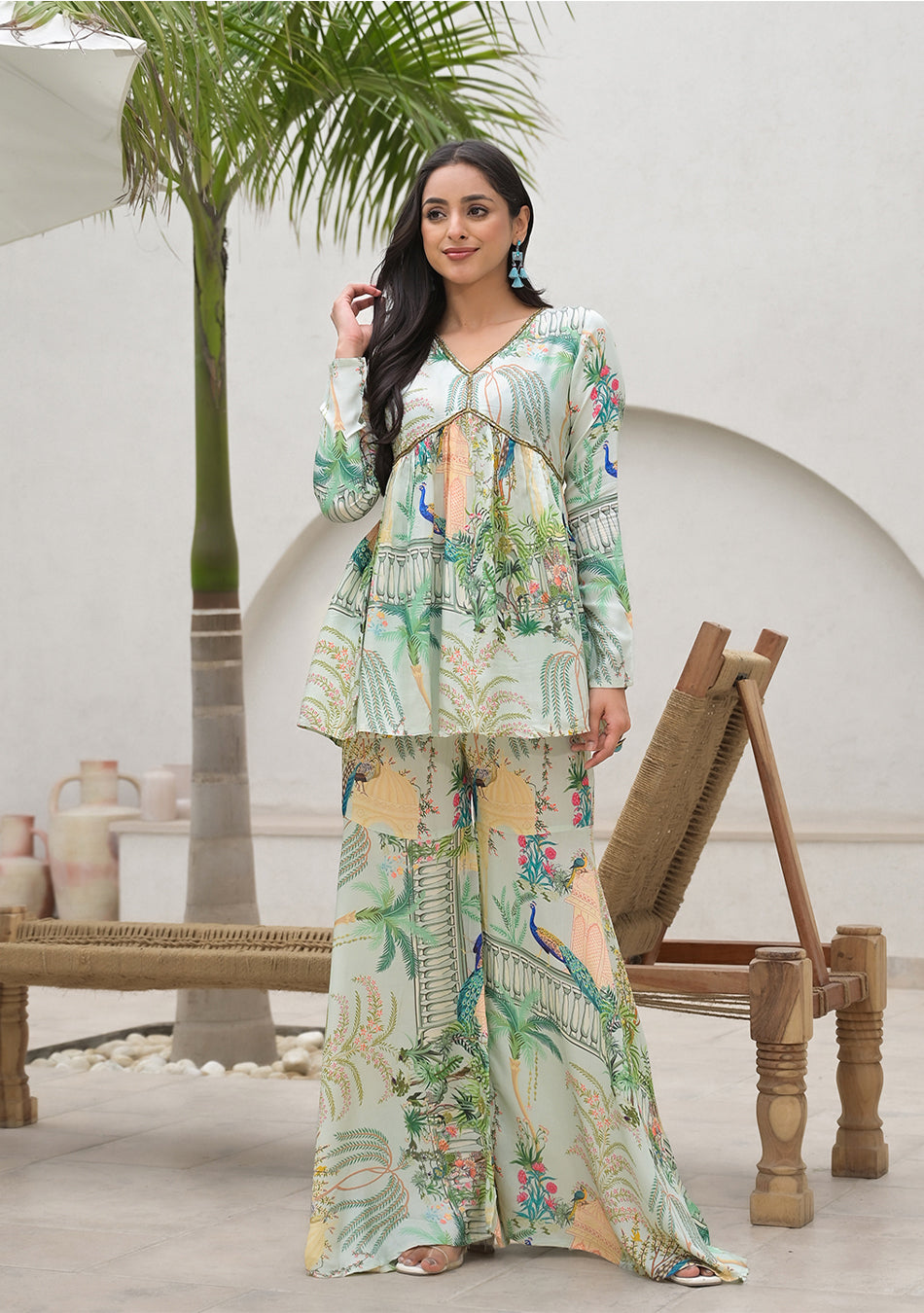 Green Digital Printed Muslin Co-ord set