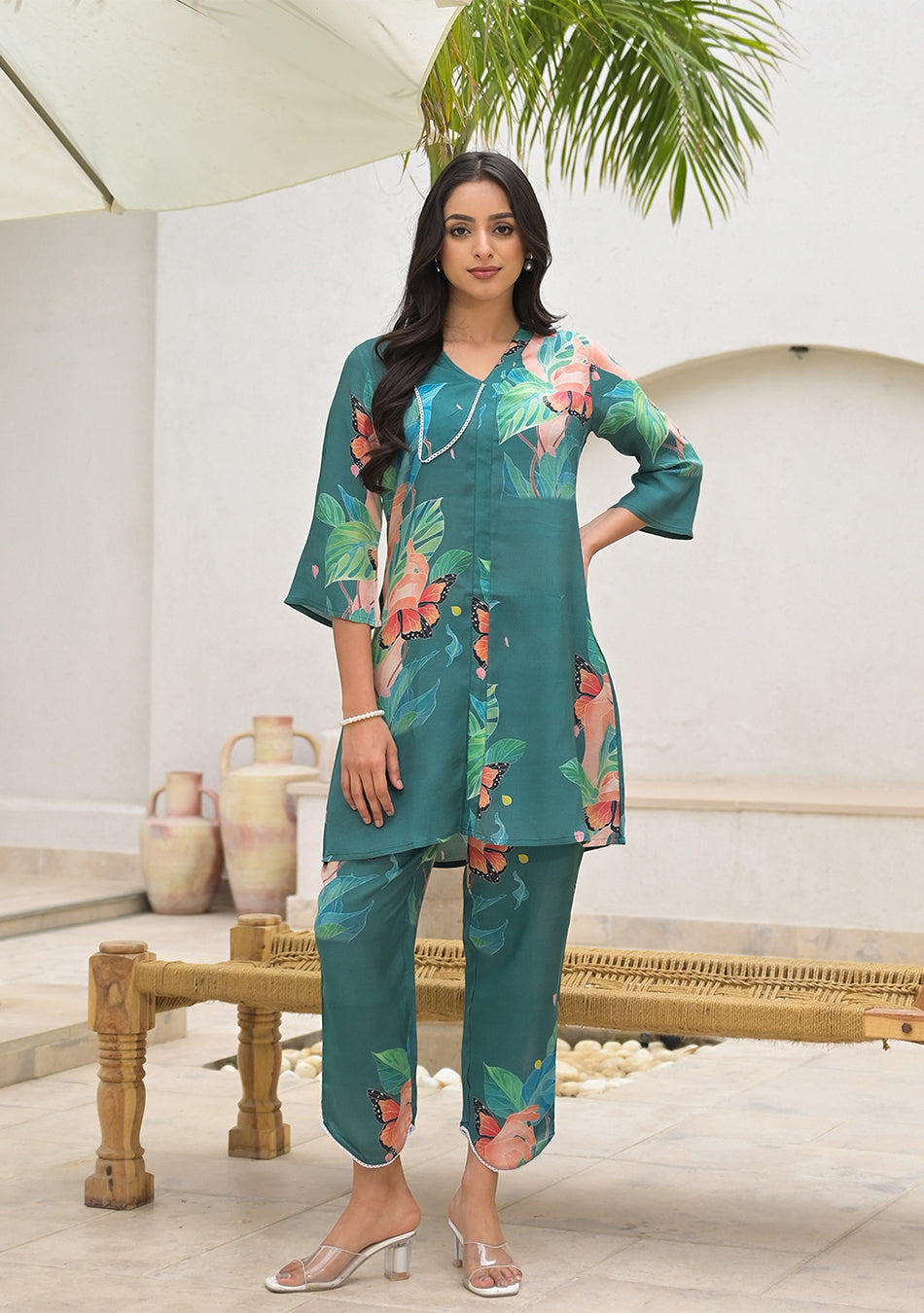 Dark Green Digital Printed Muslin Co-ord set