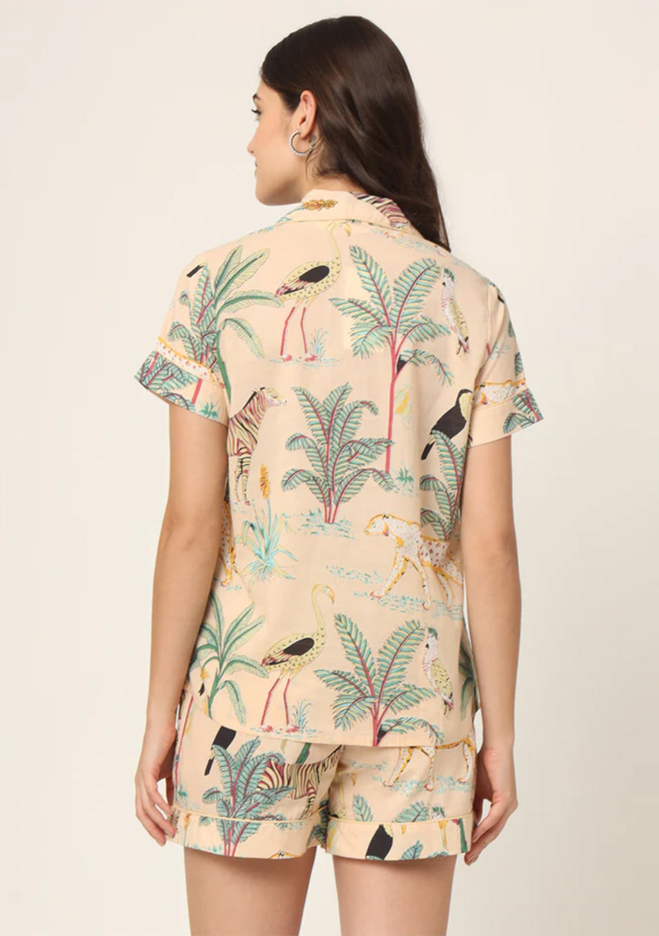 Cream Floral Print Pure Cotton Regular Night Suit