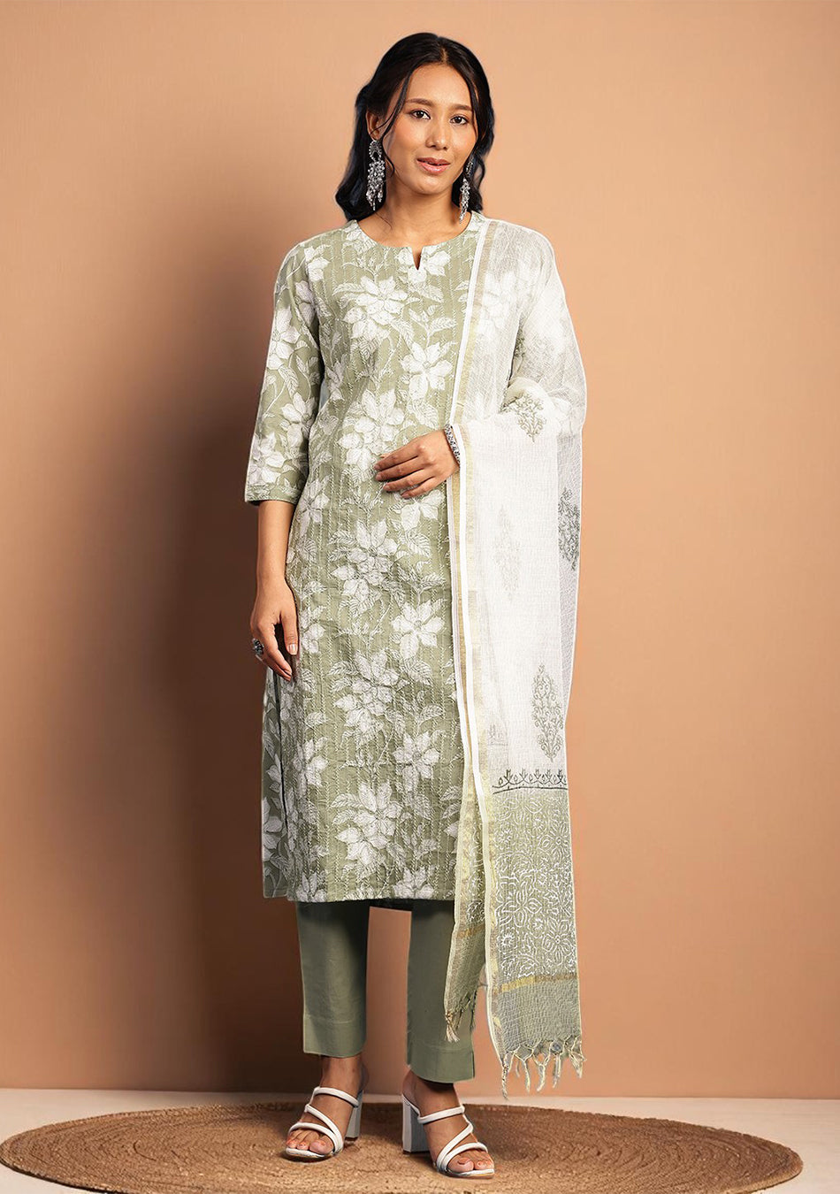Sage Serenity Suit Set with Kota Dupatta