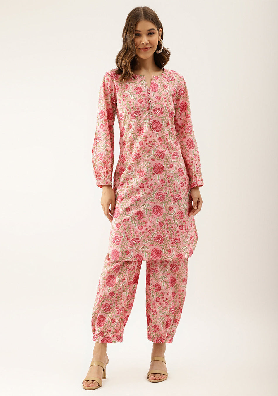 Pink Floral Print Cotton Co-ord set
