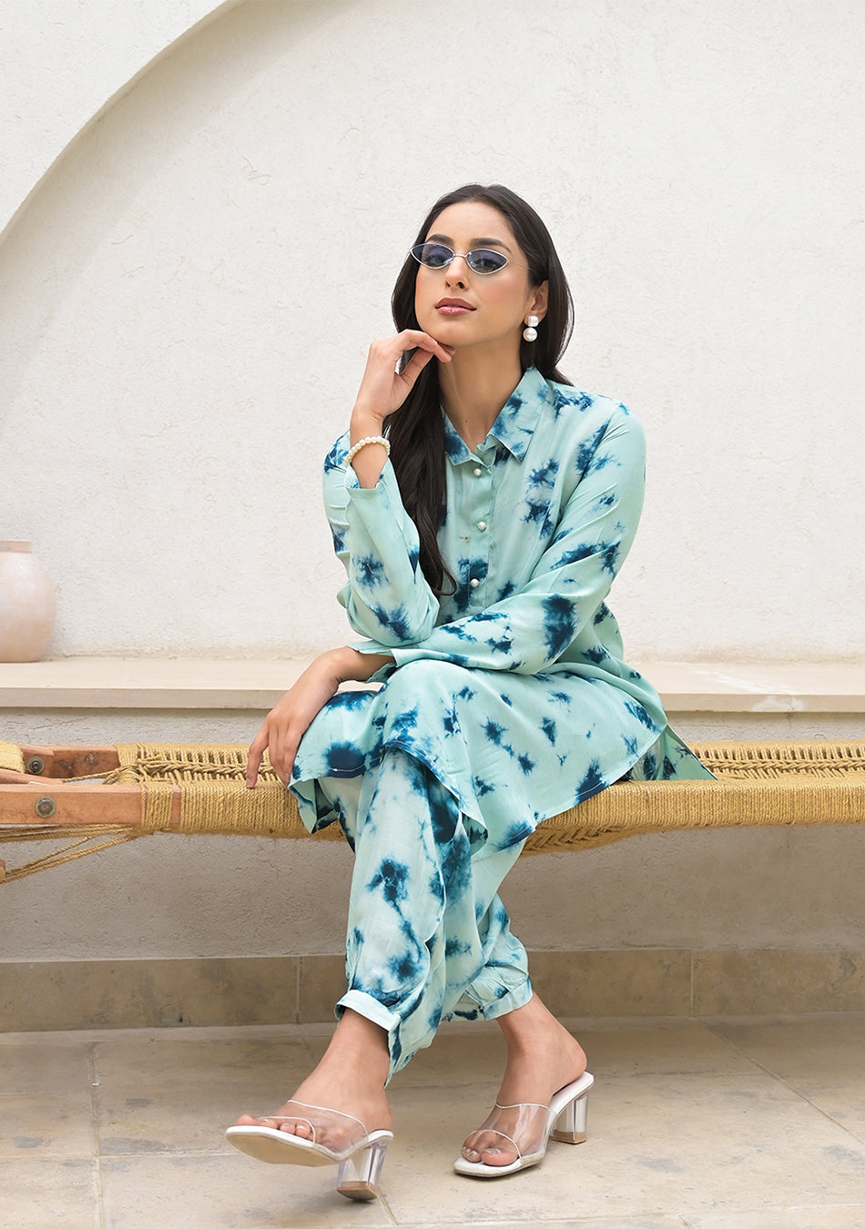 Tie Dye Green Muslin Co-ord Set for Women